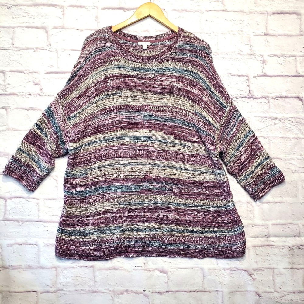 J Jill Sweater Women XL Purple Striped 100% Cotton Artsy Coastal Boho Casual